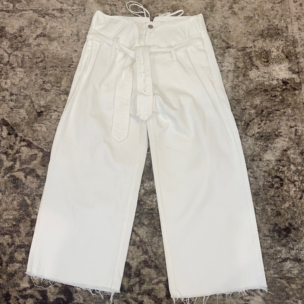 Zara Denim Wrap Tie Front Corset Back Frayed Hem Wide Leg Jeans